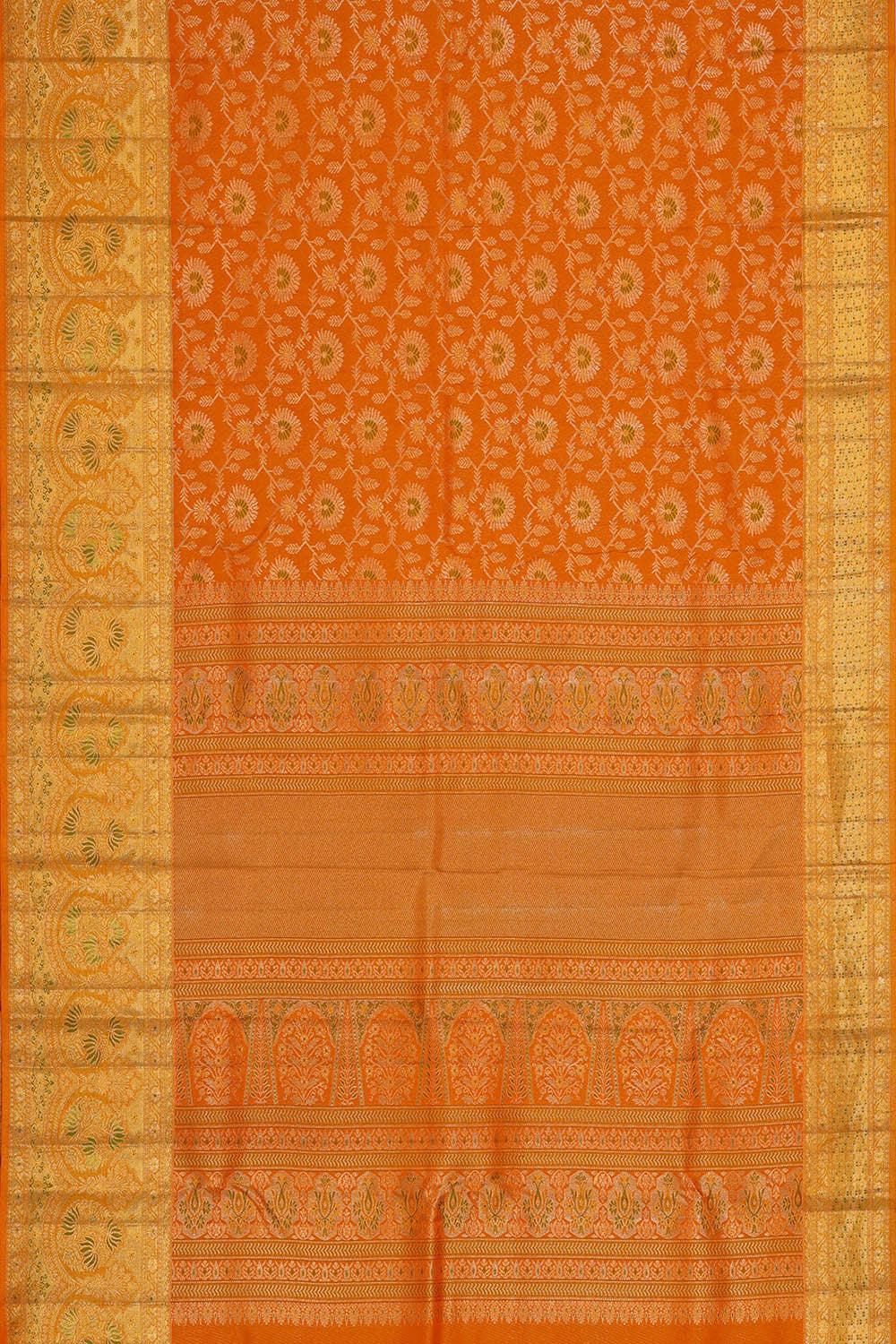 Image of Kanchipattu Mustard Orange Brocade Saree